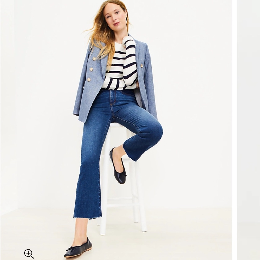 Destructed Hem High Rise Kick Crop Jeans in Clean Dark Wash - Picture 2 of 6